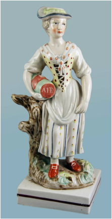 antique Staffordshire pottery figure, pearlware figure, Ralph Wood, mower, hay maker, Myrna Schkolne