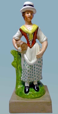 antique Staffordshire pottery figure, pearlware figure, Gray Base Group, bocage, mower, hay maker, Myrna Schkolne