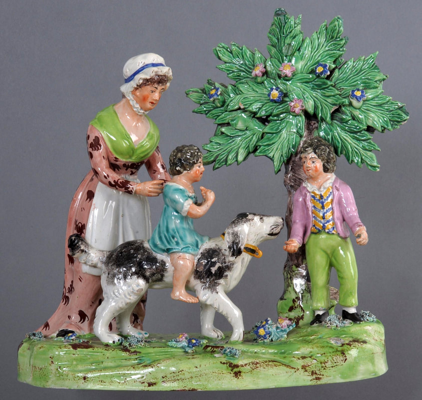 antique Staffordshire, lead-glazed pottery, lead-glazed earthenware, antique Staffordshire figure, pearlware figure, Walton pottery, Myrna Schkolne