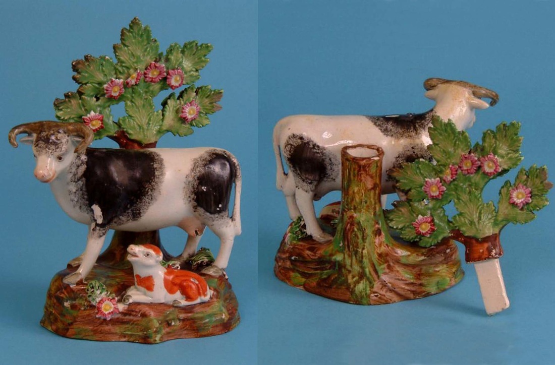 Staffordshire figure, pearlware figure, Staffordshire, bocage, pearlware, creamware, Myrna Schkolne, cow, John Dale