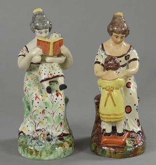 Staffordshire figure pottery, Myrna Schkolne, pearlware figure, creamware, bocage figure, antique Staffordshire pottery,  reading
