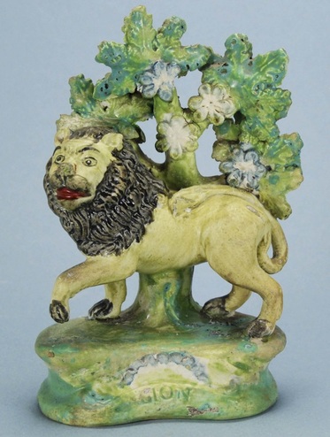 Staffordshire figure, pearlware figure, Staffordshire lions, bocage, Hall, Myrna Schkolne, Samuel Hall