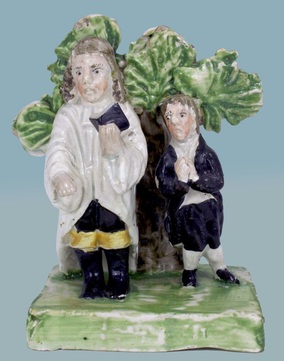 staffordshire figure, pearlware, antique Staffordshire, bocage figure, bocage, Myrna Schkolne, Holding the Past, Hunt Collection, Staffordshire Figures 1780-1840, parson and clerk