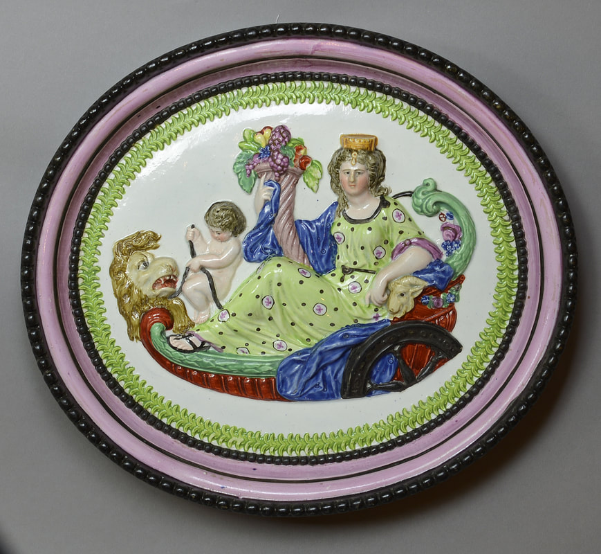 antique Staffordshire pottery, pearlware, plaque, Cybele, Myrna Schkolne