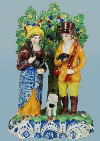 pearlware figure, early Staffordshire figure, bocage, archer, sportsman, Myrna Schkolne, William Herbert and Nancy Hunt, Holding the Past, Hunt Collection