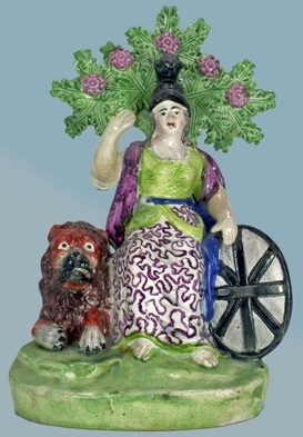 Staffordshire figure pottery, Myrna Schkolne, pearlware figure, creamware, bocage figure, antique Staffordshire pottery, Britannia