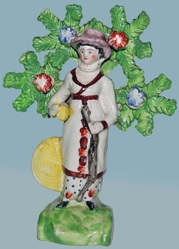 Staffordshire figure, pearlware figure, bocage figure, Staffordshire pottery figure, Pratt ware, under glaze, Ralph Wood, Myrna Schkolne, Flemish Music