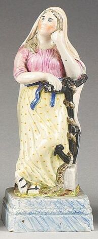 antique Staffordshire, lead-glazed potter, Scottish pottery figure, Scottish figure, Hope, Myrna Schkolne