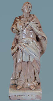 antique Staffordshire figure, Enoch Wood, religious Staffordshire figure, Staffordshire for Portugal, antique Staffordshire pottery, pearlware figure, Myrna Schkolne, St. Barbara