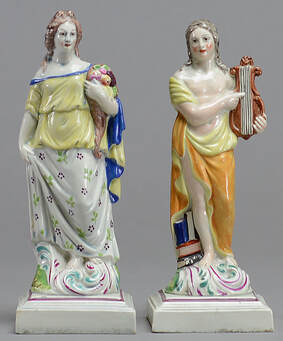 antique Staffordshire pottery, antique Staffordshire figure, pearlware figure, Neale & Co., Apollo, ceres, Myrna Schkolne