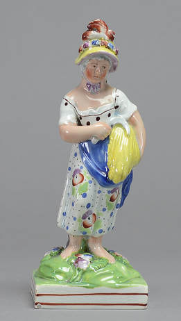antique Staffordshire pottery, pearlware figure, antique English pottery, Sherratt, Season, Summer, Myrna Schkolne