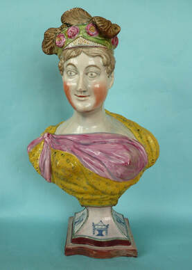 antique Staffordshire pottery, antique Staffordshire figure, pearlware figure, pearlware bust, bust, Princess Charlotte, Myrna Schkolne