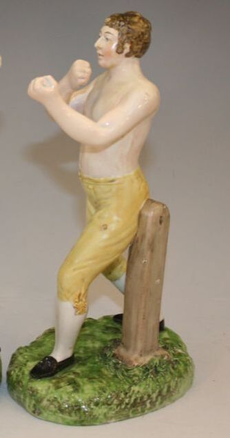 antique Staffordshire, lead-glazed potter, Scottish pottery figure, Scottish figure, Thomas Cribb, pugilist,, Myrna Schkolne