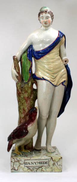 antique Staffordshire figure, Staffordshire pottery, pearlware figure, Lakin & Poole, Ganymede, Myrna Schkolne