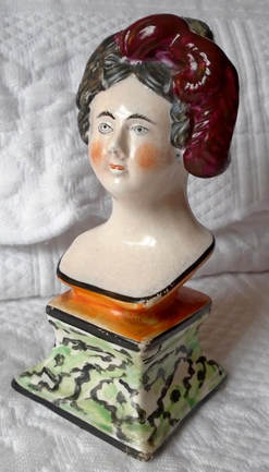 antique Staffordshire pottery, pearlware figure, antique English pottery, bust, Myrna Schkolne
