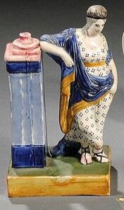 Pictureantique Staffordshire, antique Staffordshire figure, pearlware figure, pratt ware, classical figure, theatrical figure, Myrna Schkolne