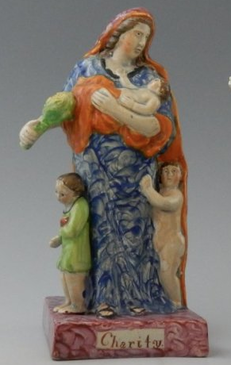 antique Staffordshire pottery, antique Staffordshire figure, pearlware figure, Charity, Myrna Schkolne