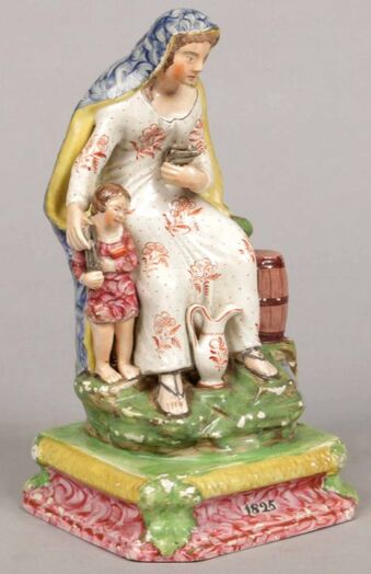 antique Staffordshire pottery, antique Staffordshire figure, pearlware figure, Widow, Myrna Schkolne