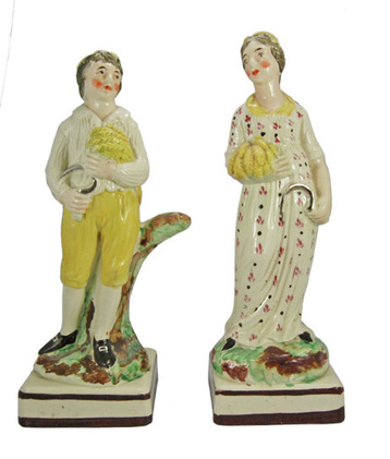 antique Staffordshire figure, Staffordshire pottery, pearlware figure, Staffordshire pottery figure, bocage figure, creamware, early Staffordshire figure, Myrna Schkolne,  farmers