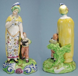 Staffordshire figure, pearlware figure, Staffordshire pottery figure, Pratt ware, under glaze, Ralph Wood, Myrna Schkolne, bocage figure, Walton, Spring