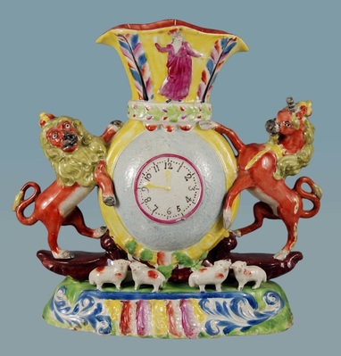 Myrna Schkolne antique Staffordshire pottery spill vase  pearlware Obadiah  Sherratt lion unicorn royal coat of arms