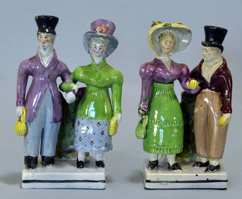 Staffordshire figure, pearlware figure, dandies, bocage, Myrna Schkolne