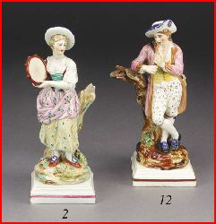 Staffordshire figure, pearlware figure, antique Staffordshire pottery, bocage, Neale* Co, piper, tambourine, Myrna Schkolne