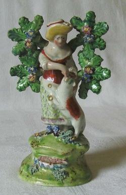 Staffordshire figure pottery, Myrna Schkolne, pearlware figure, creamware, bocage figure, antique Staffordshire pottery, John Walton, shepherd,  shepherdess