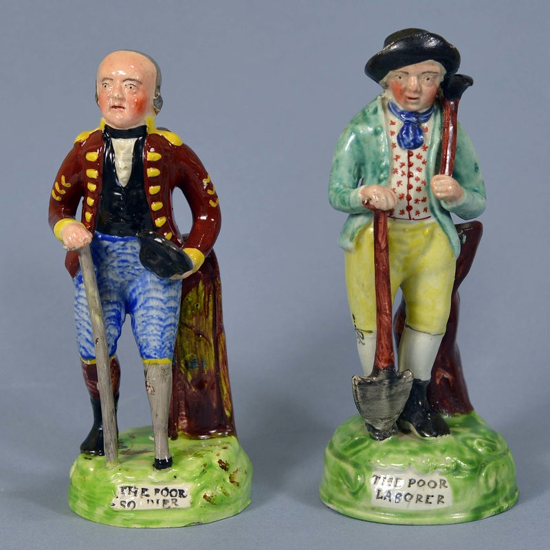 Staffordshire figure, pearlware figure, Staffordshire, pearlware, bocage, Myrna Schkolne, Staffordshire Figures 1780-1840, The Poor Soldier, The Poor Laborer