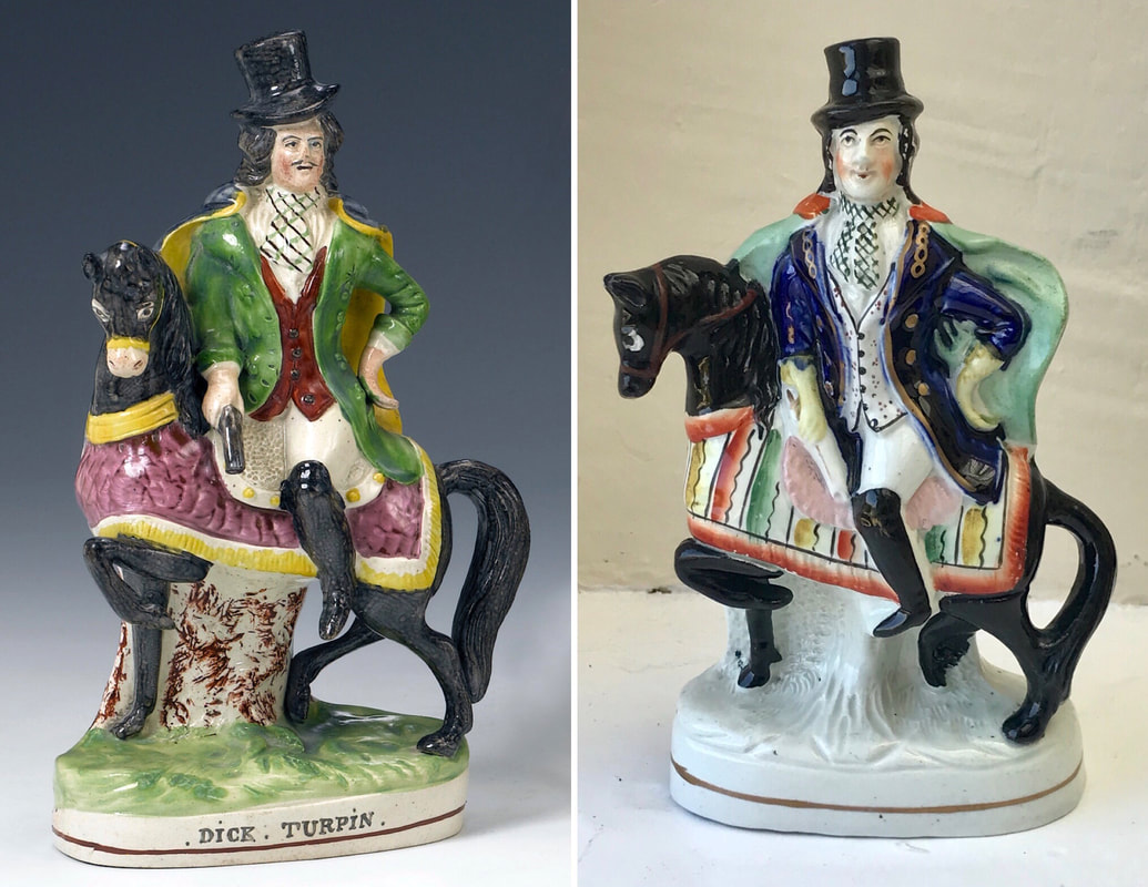 early Staffordshire figure, antique Staffordshire pottery, Staffordshire figure, Myrna Schkolne, Dick Turpin