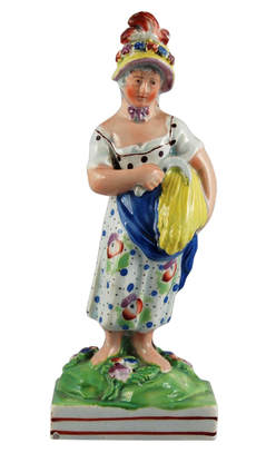 antique Staffordshire figure, antique Staffordshire pottery, Staffordshire figure, Seasons,  Spring, Sherratt, Obadiah Sherratt, Myrna Schkolne, pearlware figure