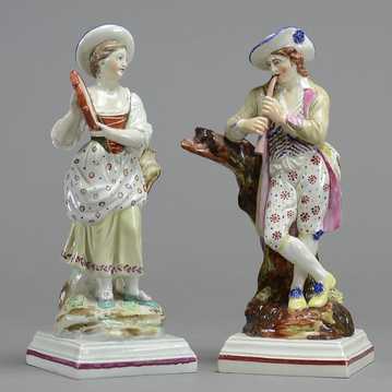 antique Staffordshire pottery, antique Staffordshire figure, pearlware figure, Myrna Schkolne, Neale & Co., musician figure, bocage
