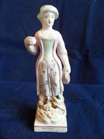 antique Staffordshire figure, antique Staffordshire pottery, Staffordshire figure, Ralph Wood, hay maker, Myrna Schkolne, pearlware figure