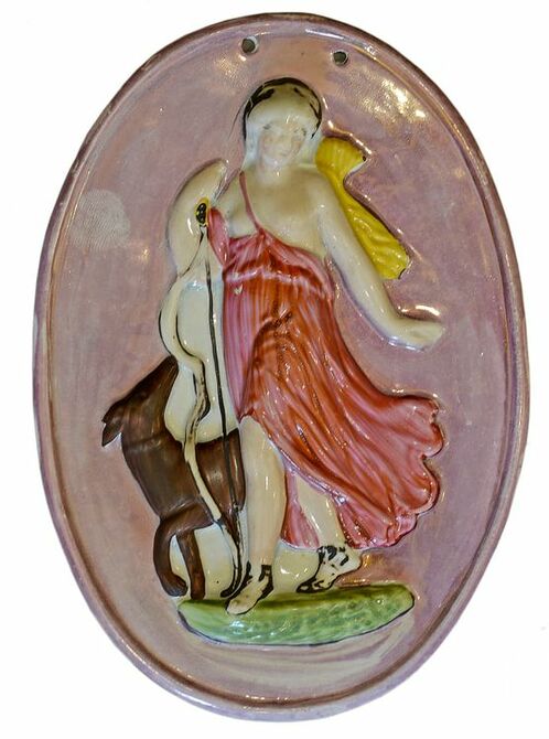 antique Staffordshire pottery, Staffordshire figure, pearlware figure, Diana, Myrna Schkolne