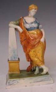antique Staffordshire, antique Staffordshire figure, pearlware figure, pratt ware, classical figure, theatrical figure, Myrna Schkolne