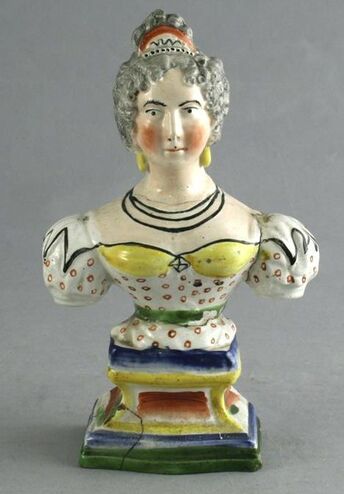 antique Staffordshire pottery, Staffordshire figure, bust, pearlware, Sherratt, King William, Queen Adelaide, bust, Myrna Schkolne