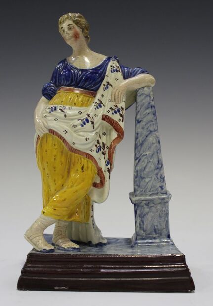 antique Staffordshire, antique Staffordshire figure, pearlware figure, pratt ware, classical figure, theatrical figure, Myrna Schkolne
