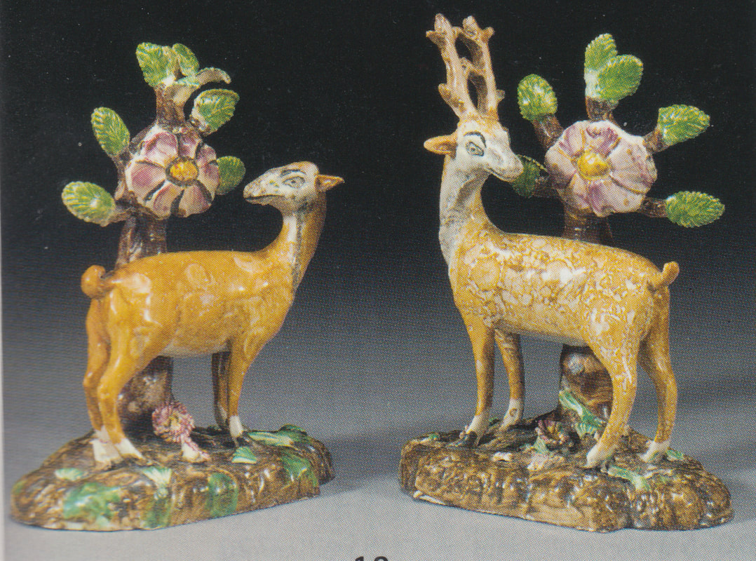 antique Staffordshire pottery, antique Staffordshire figure, pearlware figure, pearlware, deer, stag, Myrna Schkolne