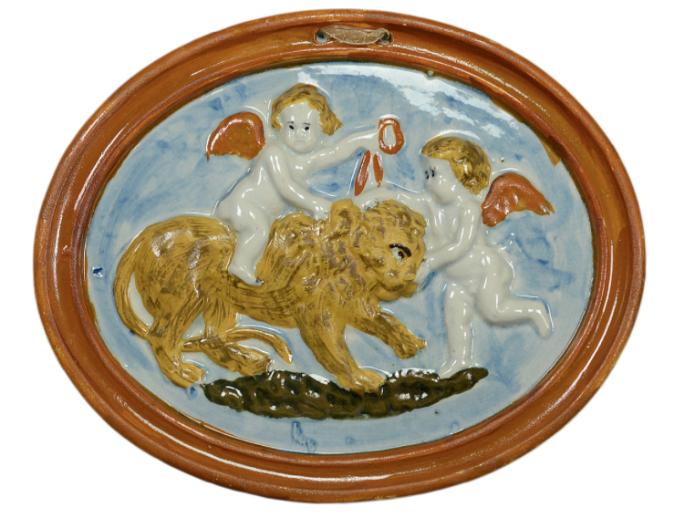 antique Staffordshire, antique Staffordshire figure, pearlware figure, Myrna Schkolne, putti, lion