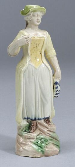 antique Staffordshire pottery, antique Staffordshire figure, pearlware figure, Ralph Wood, shepherd, shepherdess,  Myrna Schkolne